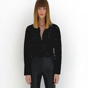Zara longline black embroidery heavyweight shirt